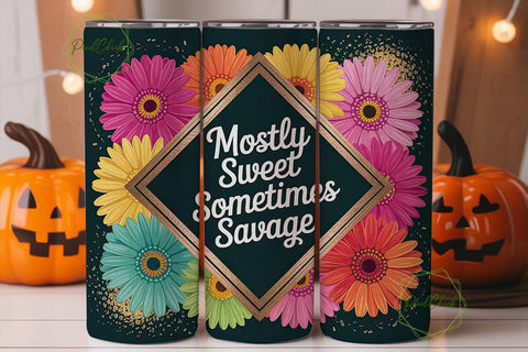 Floral Mostly Sweet Tumbler Wrap Sublimation PixelChick 