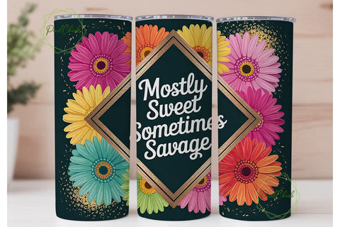 Floral Mostly Sweet Tumbler Wrap Sublimation PixelChick 