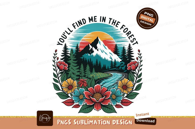 Floral Mountain River Nature Landscape Design Sublimation Designangry 