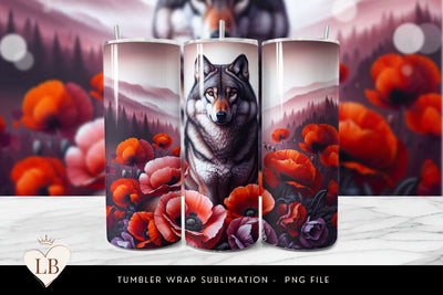 Floral Mountain Wolf Tumbler Wrap | Sublimation PNG Sublimation BijouBay 