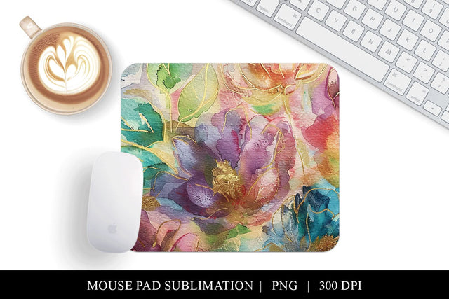 Floral Mouse Pad Design, Watercolor Flower Sublimation Sublimation BijouBay 