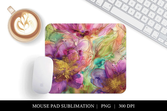 Floral Mouse Pad Design, Watercolor Flowers Sublimation Sublimation BijouBay 