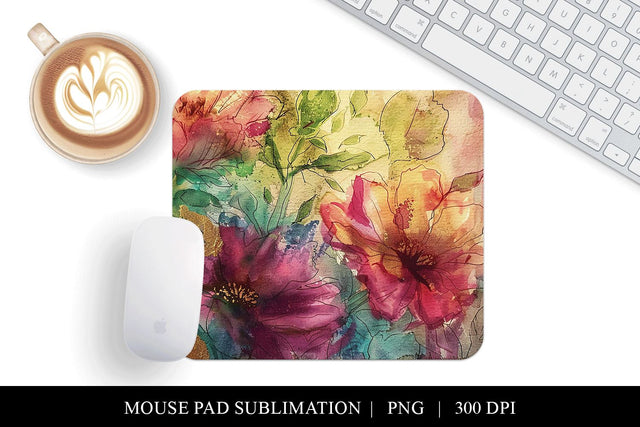 Floral Mouse Pad Design, Watercolor Flowers Sublimation Sublimation BijouBay 