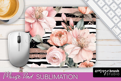 Floral Mouse Pad PNG - Pink Flowers Mousepad Sublimation Sublimation OrangeBrushStudio 