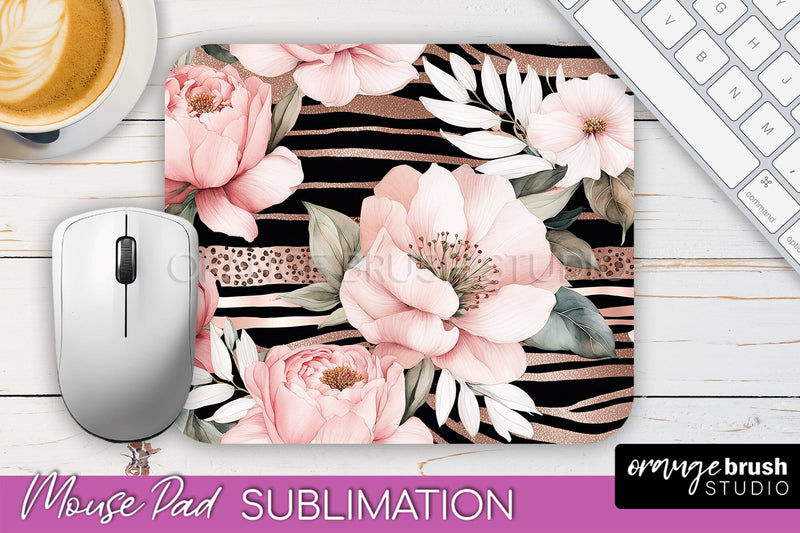 Floral Mouse Pad PNG - Pink Flowers Mousepad Sublimation Sublimation OrangeBrushStudio 