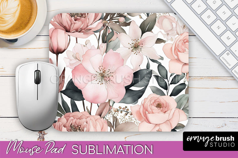Floral Mouse Pad PNG - Pink Flowers Mousepad Sublimation Sublimation OrangeBrushStudio 