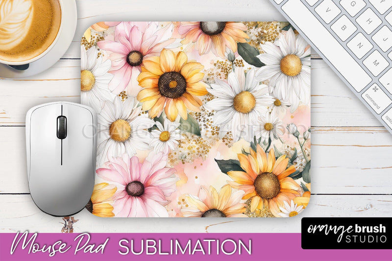 Floral Mouse Pad PNG - Pink Flowers Mousepad Sublimation Sublimation OrangeBrushStudio 