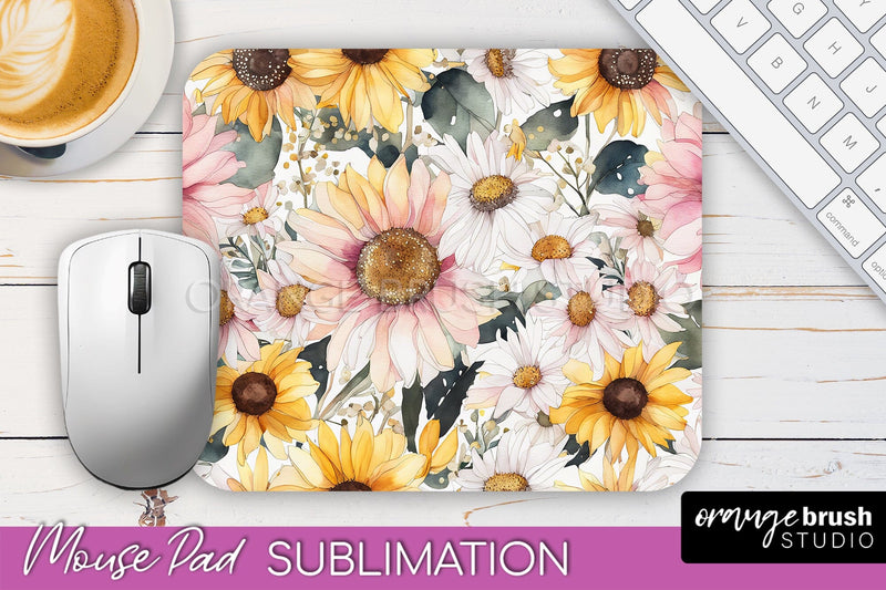 Floral Mouse Pad PNG - Pink Flowers Mousepad Sublimation Sublimation OrangeBrushStudio 