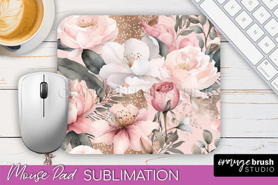 Floral Mouse Pad PNG - Pink Flowers Mousepad Sublimation Sublimation OrangeBrushStudio 