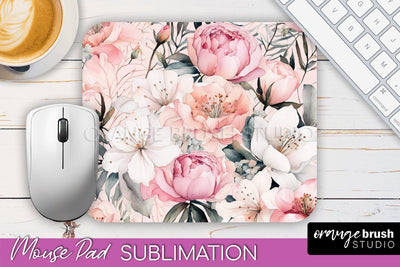 Floral Mouse Pad PNG - Pink Flowers Mousepad Sublimation Sublimation OrangeBrushStudio 