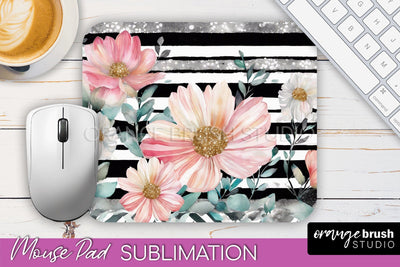 Floral Mouse Pad PNG - Pink Flowers Mousepad Sublimation Sublimation OrangeBrushStudio 