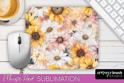 Floral Mouse Pad PNG - Pink Flowers Mousepad Sublimation Sublimation OrangeBrushStudio 