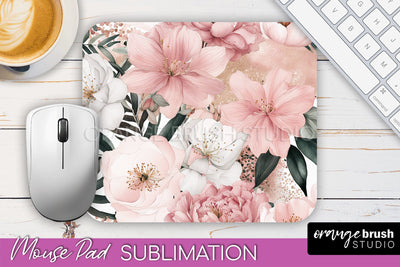 Floral Mouse Pad PNG - Pink Flowers Mousepad Sublimation Sublimation OrangeBrushStudio 