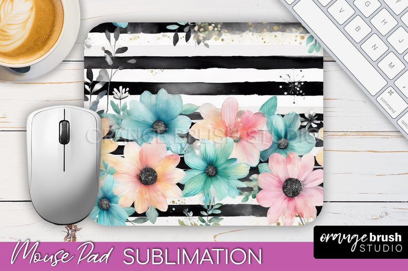Floral Mouse Pad PNG - Pink Flowers Mousepad Sublimation Sublimation OrangeBrushStudio 