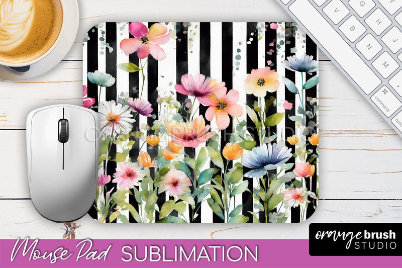 Floral Mouse Pad PNG - Pink Flowers Mousepad Sublimation Sublimation OrangeBrushStudio 
