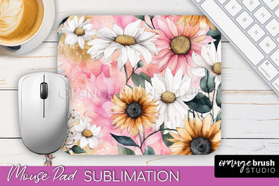 Floral Mouse Pad PNG - Pink Flowers Mousepad Sublimation Sublimation OrangeBrushStudio 