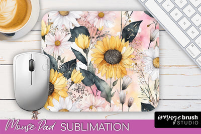 Floral Mouse Pad PNG - Pink Flowers Mousepad Sublimation Sublimation OrangeBrushStudio 