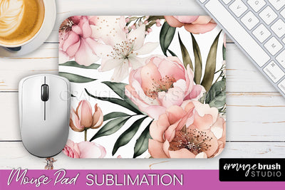 Floral Mouse Pad PNG - Pink Flowers Mousepad Sublimation Sublimation OrangeBrushStudio 