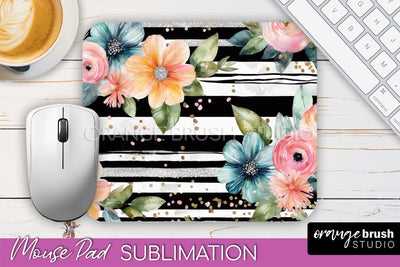 Floral Mouse Pad PNG - Pink Flowers Mousepad Sublimation Sublimation OrangeBrushStudio 