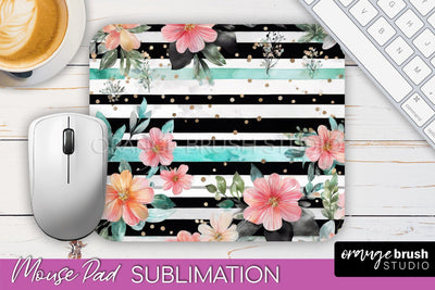 Floral Mouse Pad PNG - Pink Flowers Mousepad Sublimation Sublimation OrangeBrushStudio 
