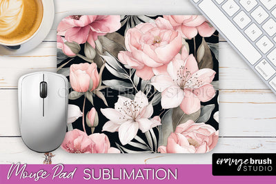 Floral Mouse Pad PNG - Pink Flowers Mousepad Sublimation Sublimation OrangeBrushStudio 
