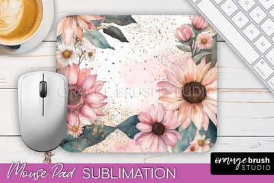 Floral Mouse Pad PNG - Pink Flowers Mousepad Sublimation Sublimation OrangeBrushStudio 
