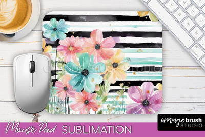 Floral Mouse Pad PNG - Pink Flowers Mousepad Sublimation Sublimation OrangeBrushStudio 