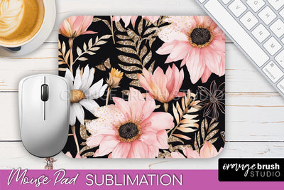 Floral Mouse Pad PNG - Pink Flowers Mousepad Sublimation Sublimation OrangeBrushStudio 