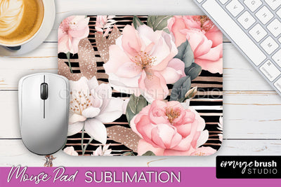 Floral Mouse Pad PNG - Pink Flowers Mousepad Sublimation Sublimation OrangeBrushStudio 