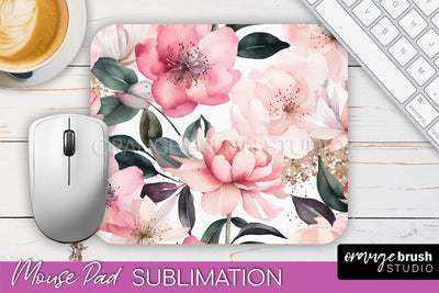 Floral Mouse Pad PNG - Pink Flowers Mousepad Sublimation Sublimation OrangeBrushStudio 