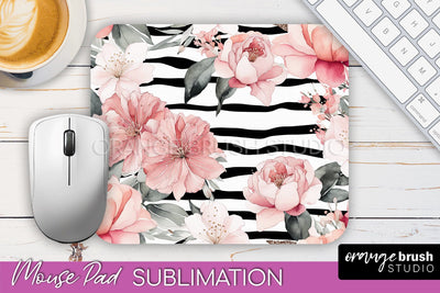 Floral Mouse Pad PNG - Pink Flowers Mousepad Sublimation Sublimation OrangeBrushStudio 