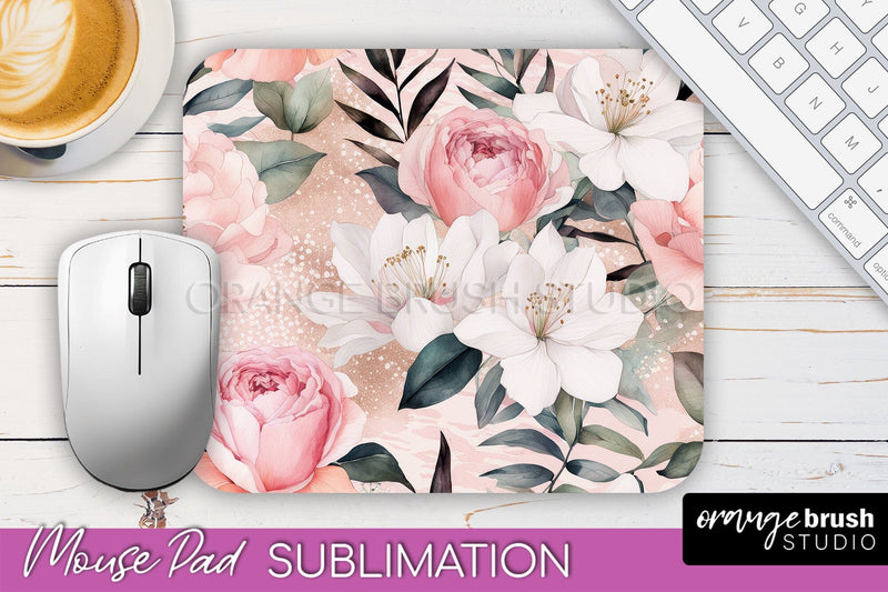 Floral Mouse Pad PNG - Pink Flowers Mousepad Sublimation Sublimation OrangeBrushStudio 
