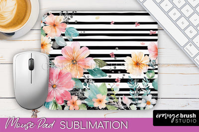 Floral Mouse Pad PNG - Pink Flowers Mousepad Sublimation Sublimation OrangeBrushStudio 