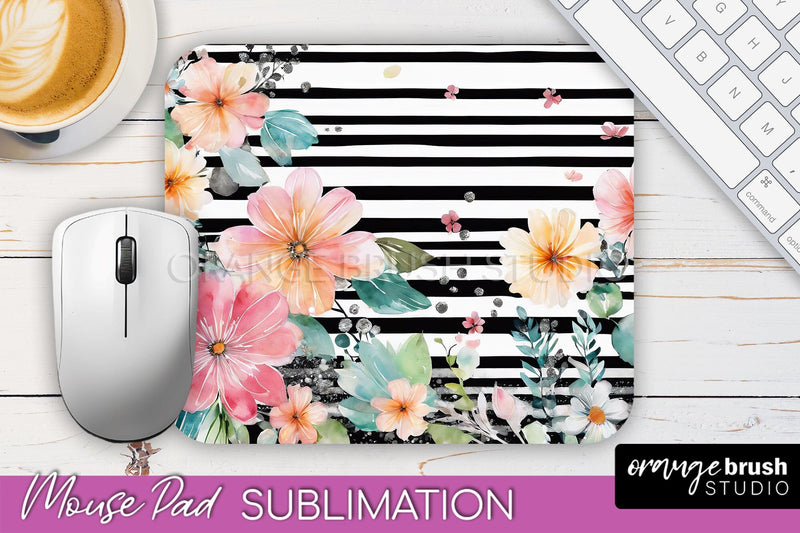 Floral Mouse Pad PNG - Pink Flowers Mousepad Sublimation Sublimation OrangeBrushStudio 