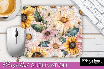 Floral Mouse Pad PNG - Pink Flowers Mousepad Sublimation Sublimation OrangeBrushStudio 