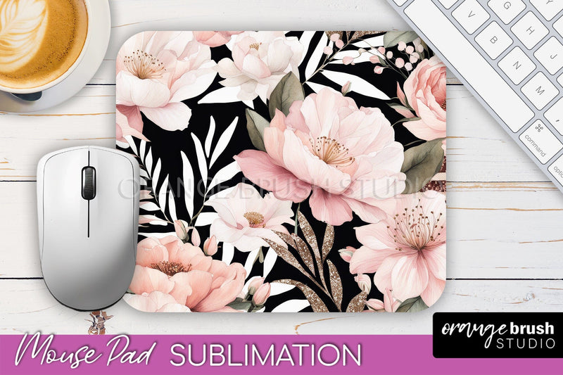 Floral Mouse Pad PNG - Pink Flowers Mousepad Sublimation Sublimation OrangeBrushStudio 