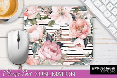 Floral Mouse Pad PNG - Pink Flowers Mousepad Sublimation Sublimation OrangeBrushStudio 