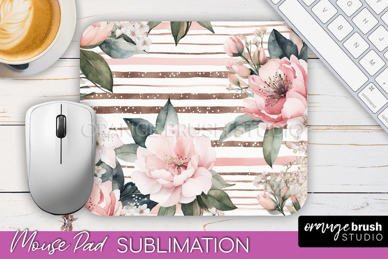 Floral Mouse Pad PNG - Pink Flowers Mousepad Sublimation Sublimation OrangeBrushStudio 