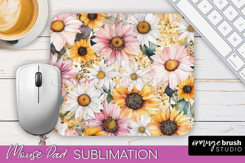 Floral Mouse Pad PNG - Pink Flowers Mousepad Sublimation Sublimation OrangeBrushStudio 