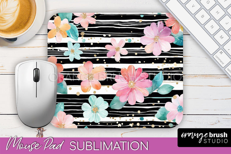 Floral Mouse Pad PNG - Pink Flowers Mousepad Sublimation Sublimation OrangeBrushStudio 