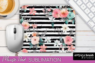 Floral Mouse Pad PNG - Pink Flowers Mousepad Sublimation Sublimation OrangeBrushStudio 