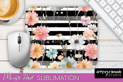 Floral Mouse Pad PNG - Pink Flowers Mousepad Sublimation Sublimation OrangeBrushStudio 