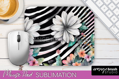 Floral Mouse Pad PNG - Pink Flowers Mousepad Sublimation Sublimation OrangeBrushStudio 