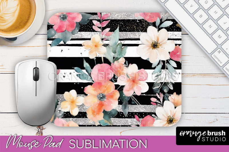 Floral Mouse Pad PNG - Pink Flowers Mousepad Sublimation Sublimation OrangeBrushStudio 