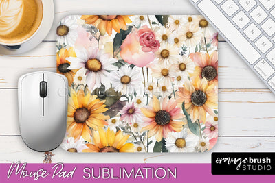 Floral Mouse Pad PNG - Pink Flowers Mousepad Sublimation Sublimation OrangeBrushStudio 