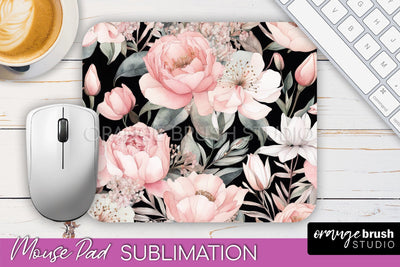 Floral Mouse Pad PNG - Pink Flowers Mousepad Sublimation Sublimation OrangeBrushStudio 