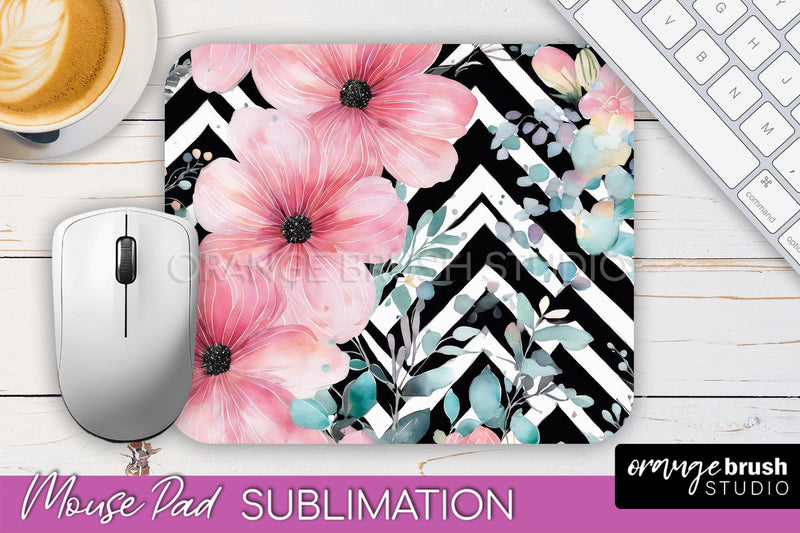 Floral Mouse Pad PNG - Pink Flowers Mousepad Sublimation Sublimation OrangeBrushStudio 
