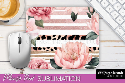 Floral Mouse Pad PNG - Pink Flowers Mousepad Sublimation Sublimation OrangeBrushStudio 