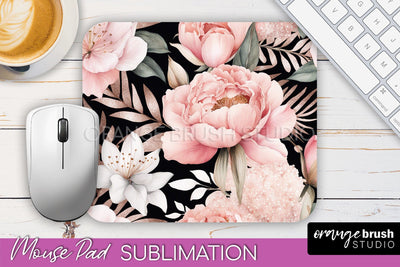 Floral Mouse Pad PNG - Pink Flowers Mousepad Sublimation Sublimation OrangeBrushStudio 