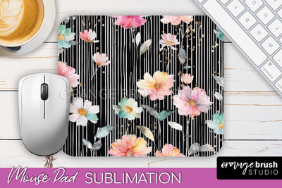 Floral Mouse Pad PNG - Pink Flowers Mousepad Sublimation Sublimation OrangeBrushStudio 